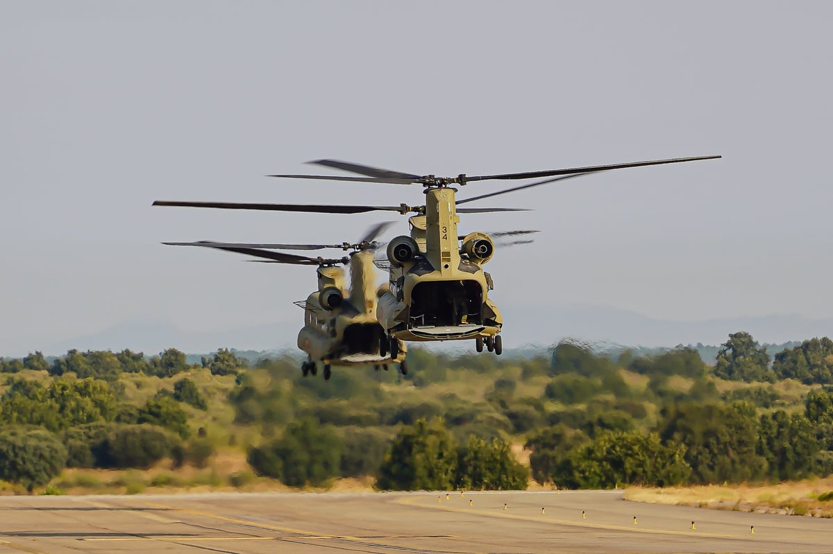 CH-47 Chinook military helicopters in operation
